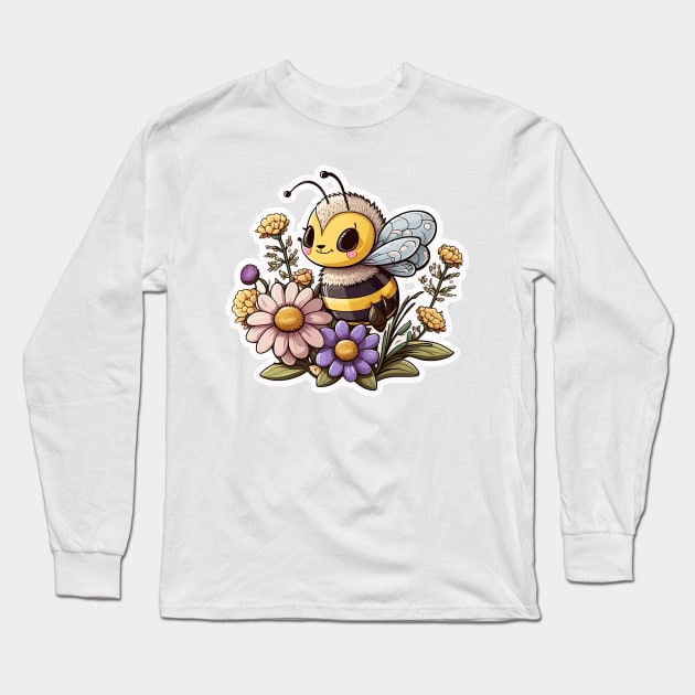 Charming Bee and Blossoms Illustration Long Sleeve T-Shirt by MK3